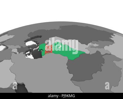 Il Turkmenistan sul grigio globo politico con embedded bandiera. 3D'illustrazione. Foto Stock