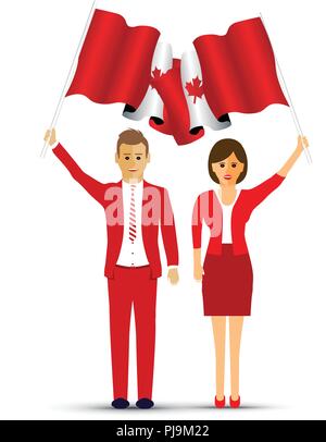 Giovane sventolando bandiere canadesi Illustrazione Vettoriale