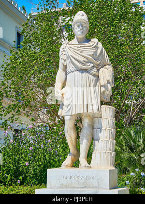 Statua di Pericle a Athinas Street di Atene. Regione Attica, Grecia. Foto Stock