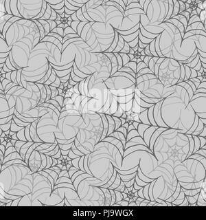 Disegnata a mano vector spider web seamless pattern su sfondo grigio. Il design di Halloween. Illustrazione Vettoriale