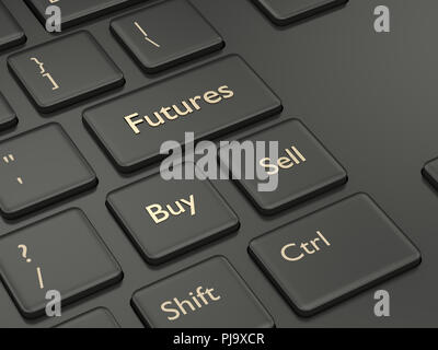 3D render della tastiera del computer con il pulsante di Futures. Il mercato azionario problema concetto Foto Stock