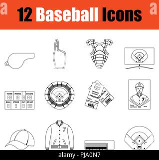 Baseball Icona set. Linea sottile design. Illustrazione Vettoriale. Illustrazione Vettoriale