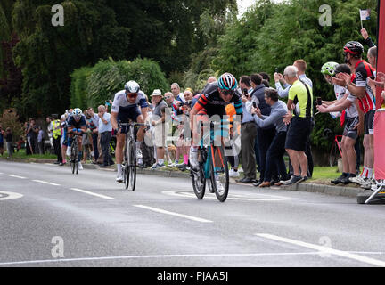 Edge Hill, Regno Unito. 5 settembre 2018. Vincitore del Wellesbourne sprint, Matt Holmes di Madison Genesi sul palco dello stadio 4. Credito: lovethephoto/Alamy Live News Foto Stock