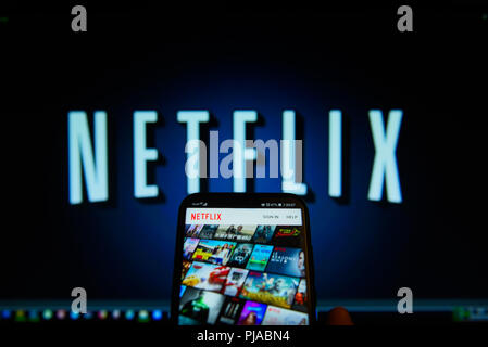 Cracovia in Polonia. 4 Sep, 2018. App Netflix è visibile su un telefono cellulare Android. Credito: Omar Marques/SOPA Immagini/ZUMA filo/Alamy Live News Foto Stock