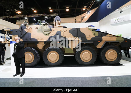 Adelaide Australia. Il 6 settembre 2018. Il boxer tedesco veicolo blindato sul display a forze terrestri Australia- Indo Pacific conferenza all'Adelaide Convention Center è un centro di industria della difesa di esposizione per la presentazione di attrezzature, tecnologia e servizi di centinaia di espositori di difesa per gli eserciti di Australia e la Indo-Asia-regione del Pacifico. Nel 2014, la combinata dei bilanci della difesa delle nazioni che compongono l'Asia e l'Indo-Pacifico regione ammonta a US$183 miliardi di credito: amer ghazzal/Alamy Live News Foto Stock