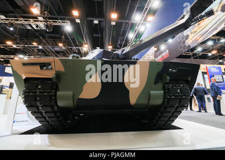 Adelaide Australia. Il 6 settembre 2018. La lince KF41 tedesco veicolo di combattimento dalla Rheinmetall sul display a forze terrestri Australia- Indo Pacific conferenza all'Adelaide Convention Center è un centro di industria della difesa di esposizione per la presentazione di attrezzature, tecnologia e servizi di centinaia di espositori di difesa per gli eserciti di Australia e la Indo-Asia-regione del Pacifico. Nel 2014, la combinata dei bilanci della difesa delle nazioni che compongono l'Asia e l'Indo-Pacifico regione ammonta a US$183 miliardi di credito: amer ghazzal/Alamy Live News Foto Stock