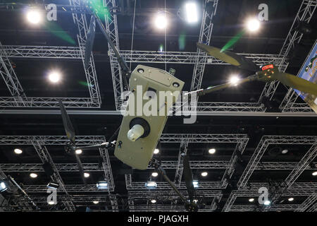 Adelaide Australia. 6 Septemeber 2018. Drone militare visualizzato in forze terrestri Australia- Indo Pacific conferenza all'Adelaide Convention Center è un centro di industria della difesa di esposizione per la presentazione di attrezzature, tecnologia e servizi di centinaia di espositori di difesa per gli eserciti di Australia e la Indo-Asia-regione del Pacifico. Nel 2014, la combinata dei bilanci della difesa delle nazioni che compongono l'Asia e l'Indo-Pacifico regione ammonta a US$183 miliardi di credito: amer ghazzal/Alamy Live News Foto Stock