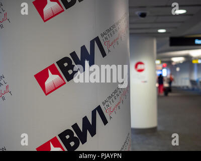 Baltimore Washington International Thurgood Marshall Aeroporto BWI Airport logo su colonna Foto Stock