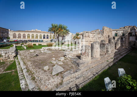 Rovine del tempio di Apollo od a Siracusa (Siracusa) Sicilia Foto Stock