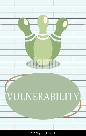 Scrittura testo scrittura di vulnerabilità. Concetto significato stato di essere esposta alla possibilità di essere attaccati. Foto Stock