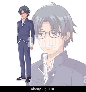 Giovane uomo manga cartoon Illustrazione Vettoriale