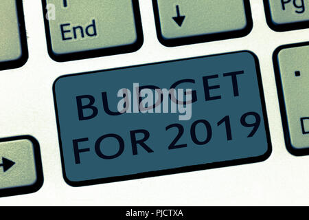 Parola di scrittura di testo di bilancio per il 2019. Il concetto di business per un scritto le previsioni delle entrate e delle spese per il 2019. Foto Stock
