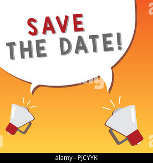 La scrittura della nota mostra salva la data. Business photo presentazione ricordando la pianificazione segnare sul calendario di invito. Foto Stock