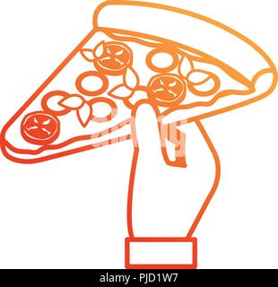 Mano con pizza italiana porzione illustrazione vettoriale design Illustrazione Vettoriale