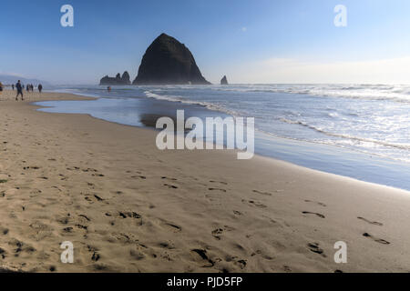 Haystack Rock in Cannon Beach, attrazione turistica nella contea di Clatsop, Oregon Foto Stock