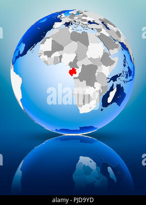 Il Gabon sul globo politico permanente sulla superficie riflettente. 3D'illustrazione. Foto Stock