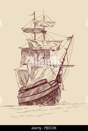 Vintage vecchie navi illustrazione. Illustrazione Vettoriale