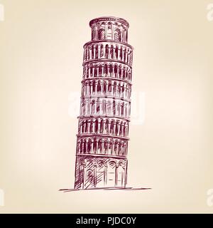 Torre di Pisa disegnati a mano illustrazione vettoriale disegno realistico Illustrazione Vettoriale