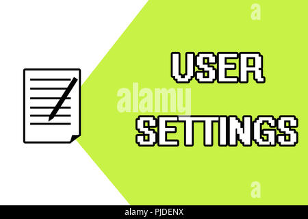 La grafia la scrittura di testo Le impostazioni dell'utente. Concetto significato configurazione aspetto del sistema operativo personalizzato. Foto Stock