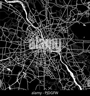 Mappa della zona di Varsavia, Polonia. Sfondo scuro versione per una infografica e progetti di marketing. Illustrazione Vettoriale