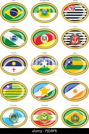 Set di icone. Bandiere degli Stati brasiliani. Illustrazione Vettoriale