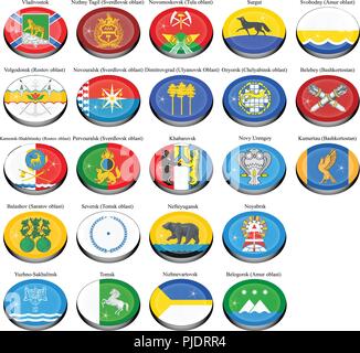 Set di icone. Bandiere delle città russe. Illustrazione Vettoriale