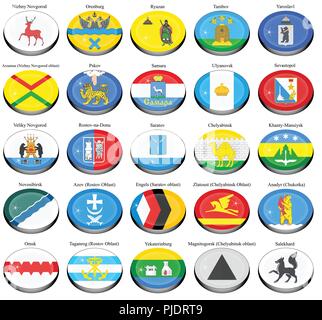 Set di icone. Bandiere delle città russe. Illustrazione Vettoriale