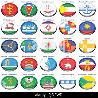 Set di icone. Bandiere delle città russe. Illustrazione Vettoriale