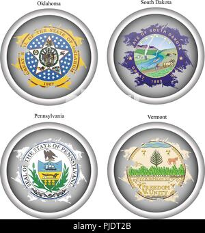 Set di icone. Gli stati degli STATI UNITI D'AMERICA le guarnizioni. Vettore. Illustrazione Vettoriale