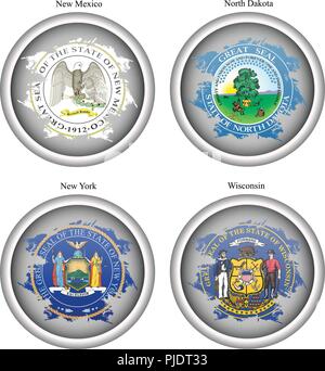 Set di icone. Gli stati degli STATI UNITI D'AMERICA le guarnizioni. Vettore. Illustrazione Vettoriale