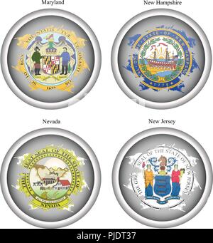 Set di icone. Gli stati degli STATI UNITI D'AMERICA le guarnizioni. Vettore. Illustrazione Vettoriale