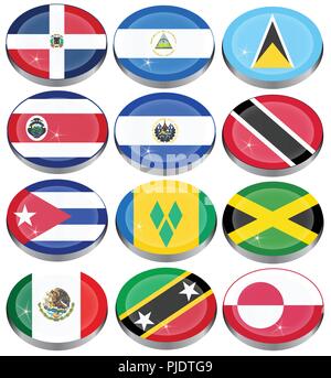 Set di icone. Nord e Centro America's bandiere. Illustrazione Vettoriale