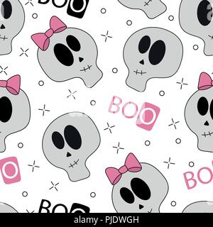 Seamless Halloween divertente Bianco Teschi cartoon - Sfondo disegno vettoriale Illustrazione Vettoriale