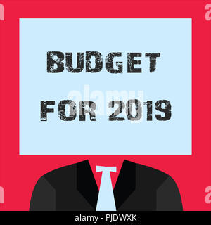 Parola di scrittura di testo di bilancio per il 2019. Il concetto di business per un scritto le previsioni delle entrate e delle spese per il 2019. Foto Stock