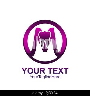 Lettera iniziale M logo colorato modello di cerchio viola design dentale per il business e l'identità aziendale Illustrazione Vettoriale