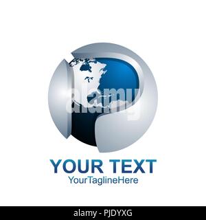 Lettera iniziale P logo colorato modello argento sfera blu world design per il business e l'identità aziendale Illustrazione Vettoriale