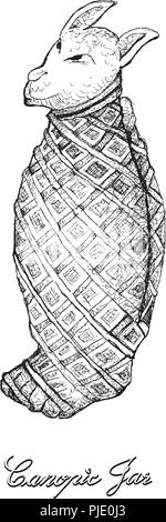 Feste e celebrazioni, Illustrazione disegnata a mano schizzo del vaso canopi della mummia isolati su sfondo bianco. Utilizzato per conservare e salvaguardare le Ciscer Illustrazione Vettoriale