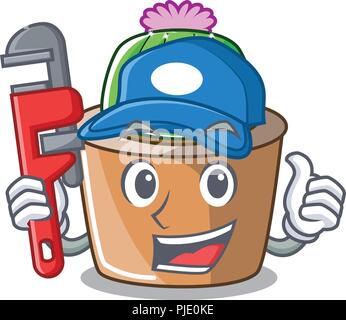 Plumber mascotte star cactus decorare in giardino Illustrazione Vettoriale