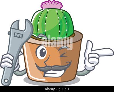 Mascotte meccanico star cactus decorare in giardino Illustrazione Vettoriale