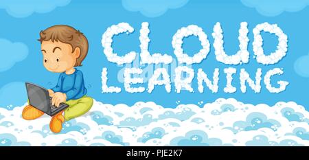 Un giovane uomo con cloud modello di apprendimento illustrazione Illustrazione Vettoriale