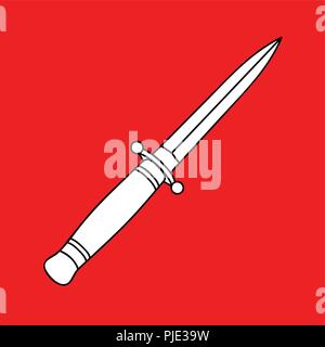 Pugnale affilato coltello delineare isolato su sfondo rosso illustrazione vettoriale EPS10 Illustrazione Vettoriale