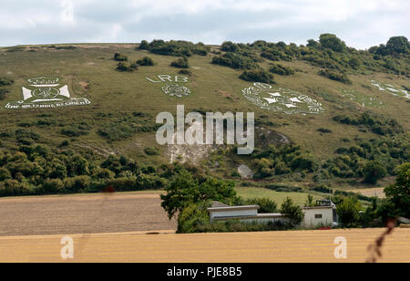 Fovant badge militare su Fovant giù nella valle Neddar, Wiltshire, Inghilterra, Regno Unito Foto Stock