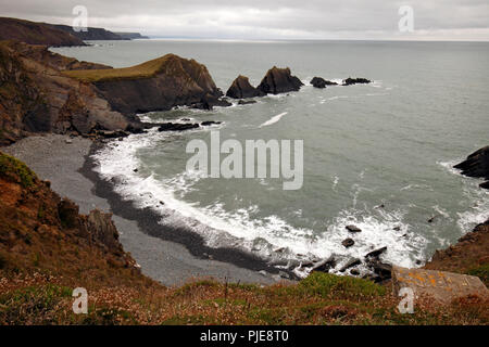 Scogliere e baia a sud di Hartland Quay Foto Stock