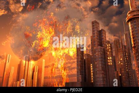 Un attacco nucleare su una città. Foto Stock