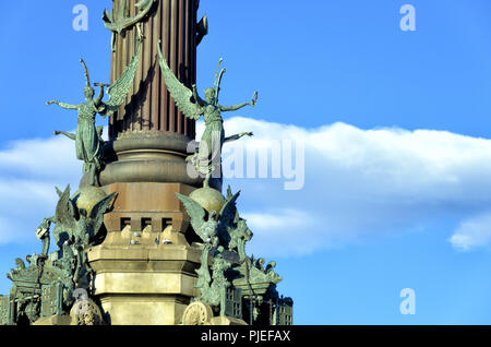 I dettagli delle sculture di Chistopher monumento a Colombo a Barcellona, Spagna Foto Stock