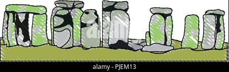 Doodle peste stonehenge antico monumento scultupture Illustrazione Vettoriale