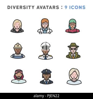 9 Avatar raffiguranti diverse culture, religioni e nazionalità Illustrazione Vettoriale