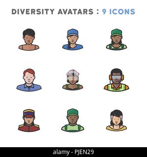 9 Avatar raffiguranti diverse culture, religioni e nazionalità Illustrazione Vettoriale