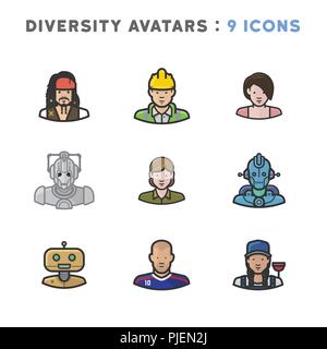 9 Avatar raffiguranti diverse culture, religioni e nazionalità Illustrazione Vettoriale