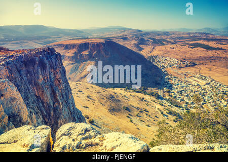 Vista dalla scogliera Arbel. La Galilea, Israele Foto Stock